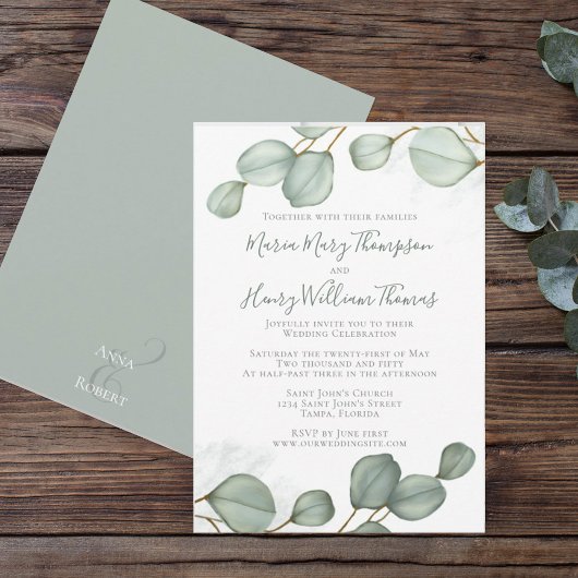 Invitation Eucalyptus Feuilles minimaliste Aquarelle Élégante