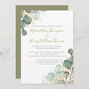 Invitation Eucalyptus Feuilles minimaliste Aquarelle Élégante