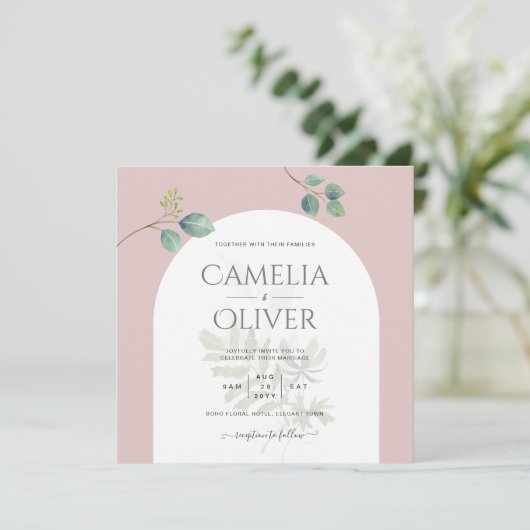 Invitation Eucalyptus Feuilles superposition Mariage Arche (Debout devant)