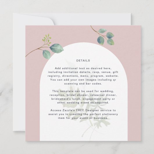 Invitation Eucalyptus Feuilles superposition Mariage Arche (Dos)