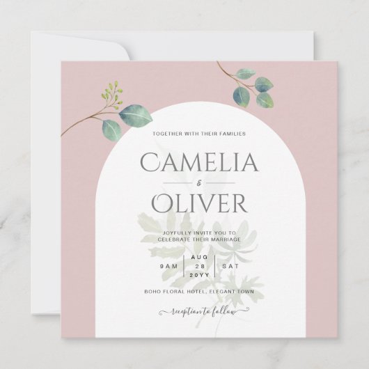 Invitation Eucalyptus Feuilles superposition Mariage Arche (Devant)