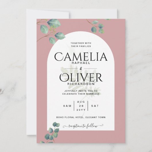 Invitation Eucalyptus Feuilles superposition Mariage Arche (Devant)