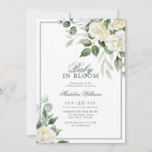 Invitation Eucalyptus Fleurs blanches bébé en fleurs Douche (Devant)