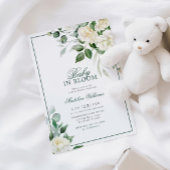 Invitation Eucalyptus Fleurs blanches bébé en fleurs Douche