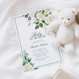 Invitation Eucalyptus Fleurs blanches bébé en fleurs Douche