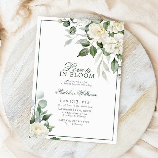 Invitation Eucalyptus Fleurs blanches L'amour est en fleurs D