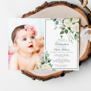 Invitation Eucalyptus Fleurs blanches Photo Girl Dedication