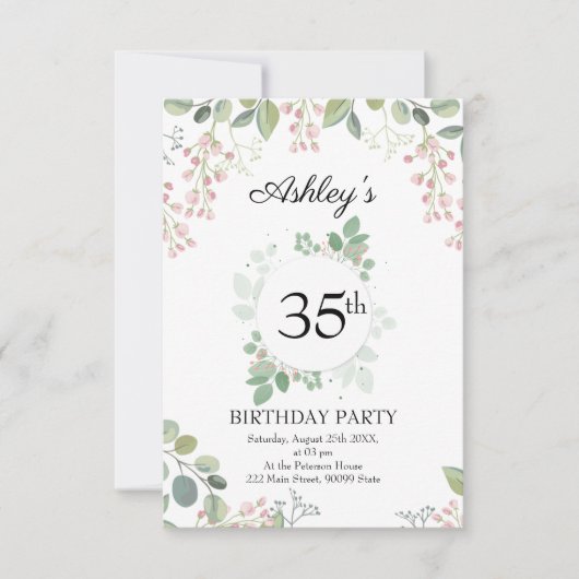 Invitation Eucalyptus Fleurs & Wreath Anniversaire (Devant)