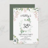 Invitation Eucalyptus Fleurs & Wreath Anniversaire (Devant / Derrière)