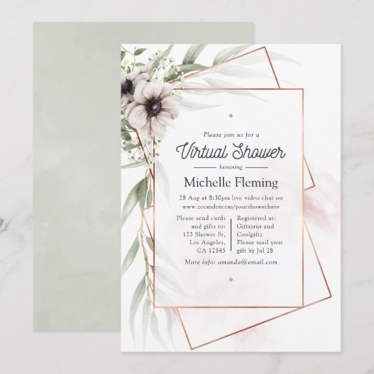 Invitation Eucalyptus Floral Baby shower virtuel géométrique (Devant / Derrière)