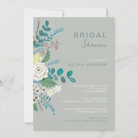 Invitation Eucalyptus floral Boho vert nuptiale douche (Devant)