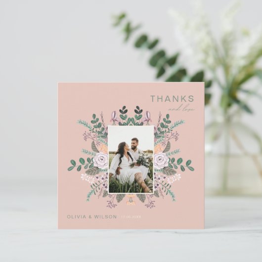Invitation Eucalyptus Floral chic boho vert merci (Debout devant)