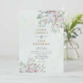 Invitation Eucalyptus floral Geo Lines Sage Green Mariage (Debout devant)