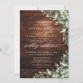 Invitation Eucalyptus Floral Greenery Rustic Wood Wedding (Devant)