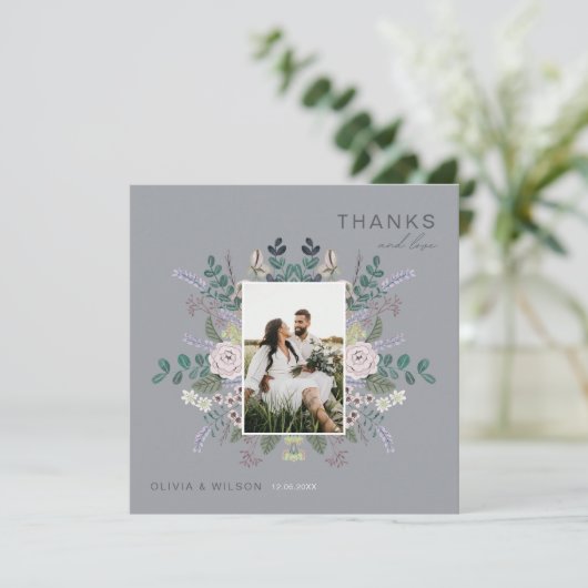 Invitation Eucalyptus floral Lavender Boho Merci vert (Debout devant)