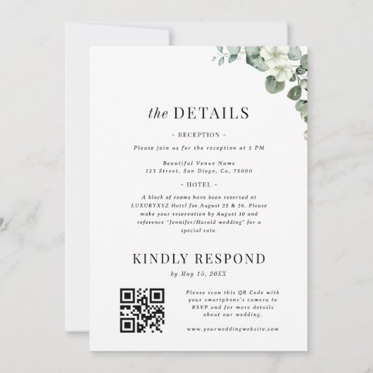 Invitation Eucalyptus Floral Minimal Plain All in One Mariage (Dos)