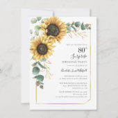 Invitation Eucalyptus floral tournesol Surprise 80e anniversa (Devant)