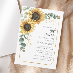 Invitation Eucalyptus floral tournesol Surprise 80e anniversa