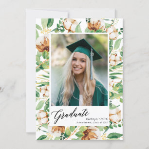 Invitation Eucalyptus Floral Verdure Script Photo Graduation