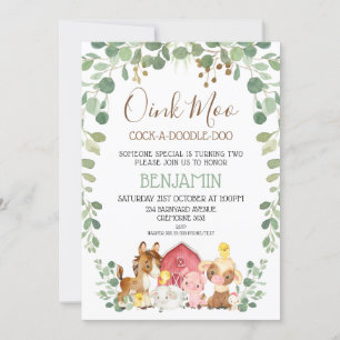 Invitation Eucalyptus Foliage Animaux de ferme Anniversaire