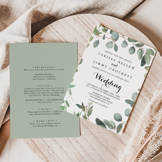Invitation Eucalyptus Foliage délice Mariage avant et arrière