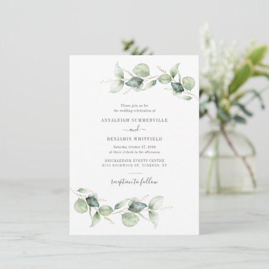 Invitation Eucalyptus Foliage Verdure Script Mariage moderne (Debout devant)