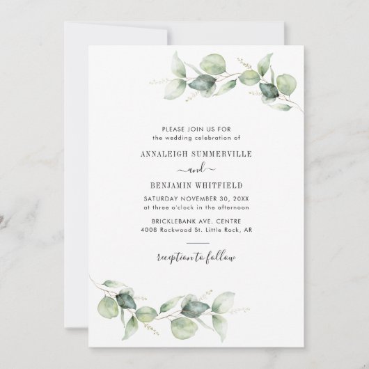 Invitation Eucalyptus Foliage Vert Mariage rustique (Devant)