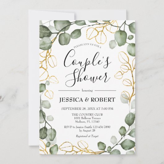 Invitation Eucalyptus Foliage Wreath Couples Douche (Devant)