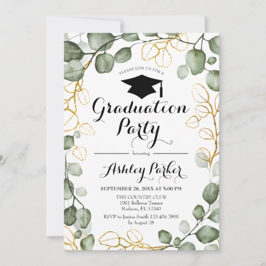 Invitation Eucalyptus Foliage Wreath Graduation Party (Devant)