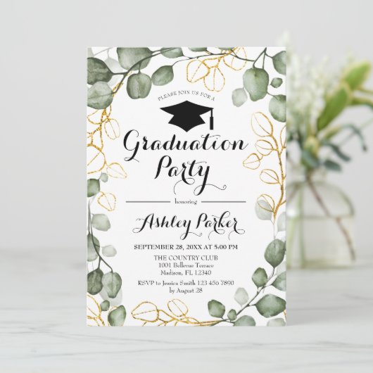 Invitation Eucalyptus Foliage Wreath Graduation Party (Debout devant)