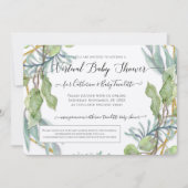 Invitation Eucalyptus Foliage Wreath Virtual Baby Boy Douche (Devant)
