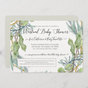 Invitation Eucalyptus Foliage Wreath Virtual Baby Boy Douche