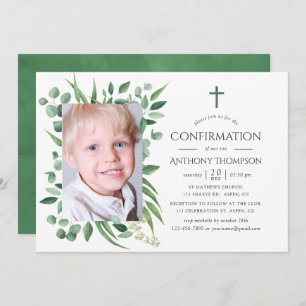 Invitation Eucalyptus Forêt de verdure Première Communion Sai