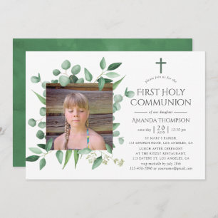 Invitation Eucalyptus Forêt de verdure Première Communion Sai