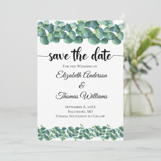 Invitation Eucalyptus Formal Elegant Enregistrer la date (Debout devant)
