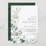 Invitation Eucalyptus Garden Baby shower élégant et verdoyant<br><div class="desc">Ce design élégant est doté d'une douce verdure d'aquarelle et d'une typographie moderne. Personnalisez l'invitation avec vos détails et si vous voulez réorganiser le style et le placement du texte,  veuillez appuyer sur le bouton "Cliquez pour customiser plus loin".</div>