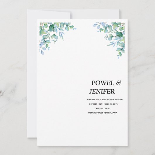 Invitation Eucalyptus generery wedding (Devant)