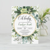 Invitation Eucalyptus Genre Neutre Oh Baby shower (Debout devant)