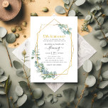 Invitation Eucalyptus géométrique 50e anniversaire de Mariage<br><div class="desc">Forêt eucalyptus verdure 50ème anniversaire mariage invitation avec cadre géométrique or personnalisable à vos spécificités d'événement.</div>