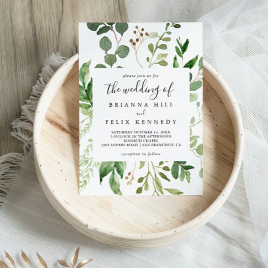 Invitation Eucalyptus géométrique Brown Floral Le Mariage de