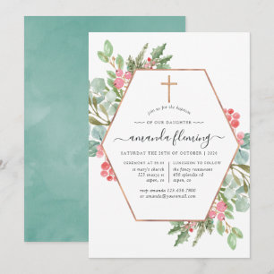 Invitation Eucalyptus géométrique Noël Baptême