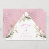 Invitation Eucalyptus Géométrique Or Élégant Parti Rose (Devant / Derrière)