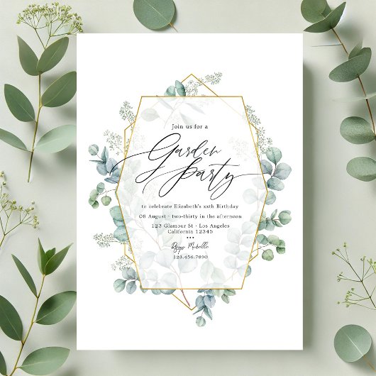 Invitation Eucalyptus géométrique tendance Herbier Fête de ja
