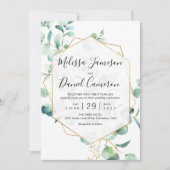 Invitation Eucalyptus géométrique vert avec photo (Devant)