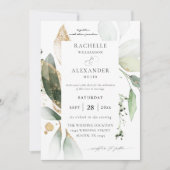 Invitation Eucalyptus Glow Gold Green 2 Mariage (Devant)