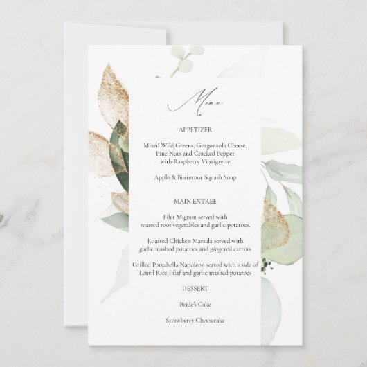 Invitation Eucalyptus Glow Gold Green Menu (Devant)