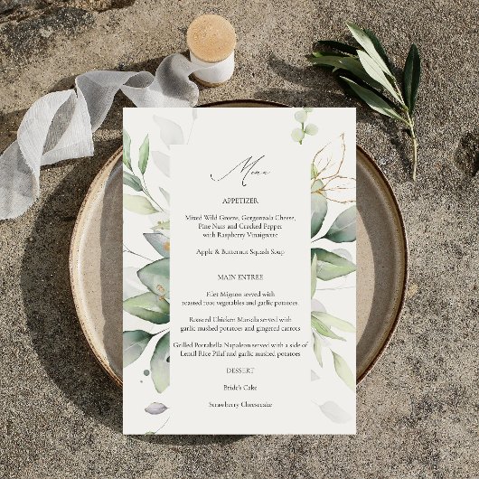 Invitation Eucalyptus Glow Gold Green Menu 2
