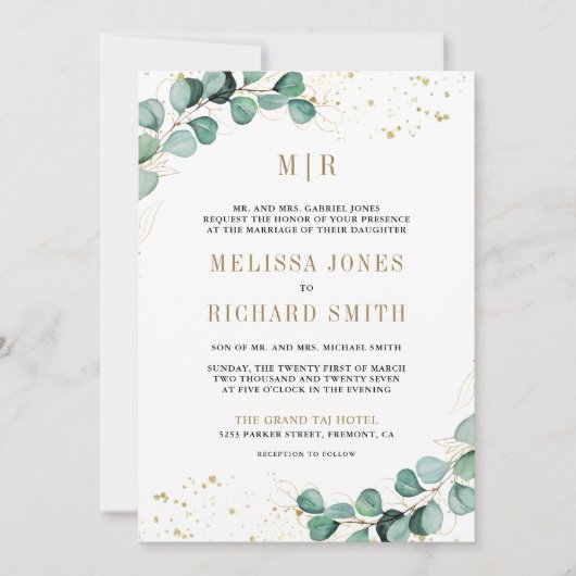 Invitation Eucalyptus Gold All in One QR Code Mariage officie (Devant)