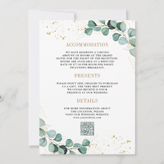 Invitation Eucalyptus Gold All in One QR Code Mariage officie (Dos)