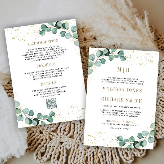 Invitation Eucalyptus Gold All in One QR Code Mariage officie